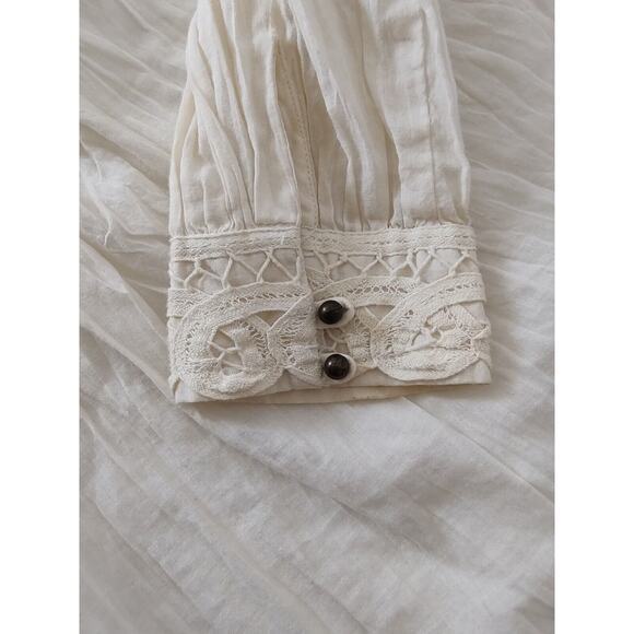 V.A.C. Lace Trim Peasant Blouse Bohemian Long Sleeve Top Cream Color Size XS - Picture 6 of 9